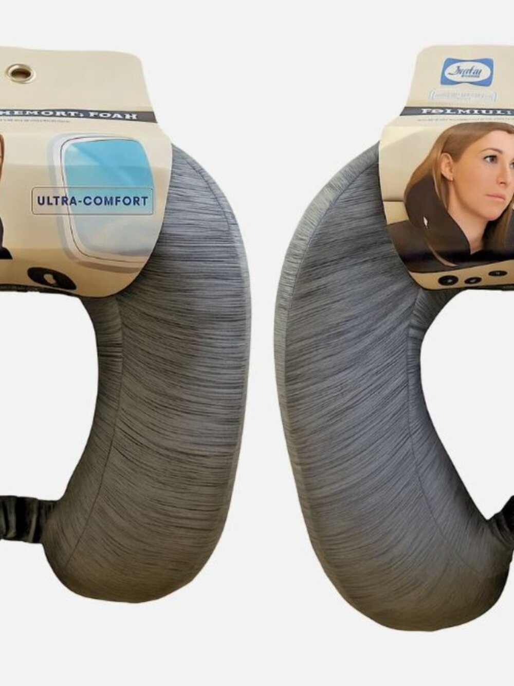 TWO Sealy Premium Memory Foam U Shaped Travel Pillow Neck Support Cushions Gray